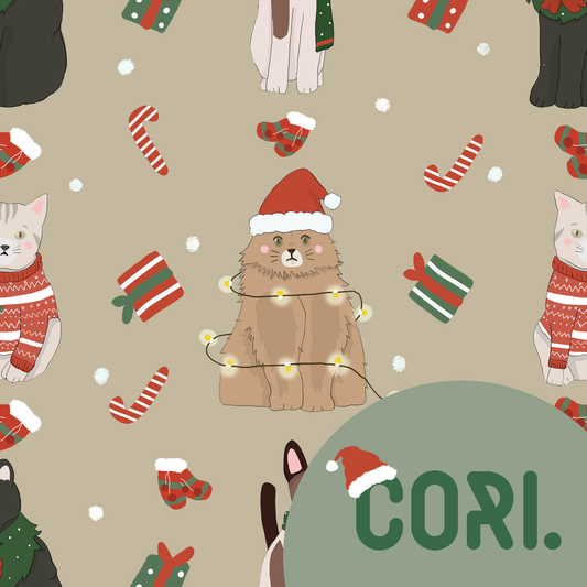 Lovely seamless Christmas cats on beige background