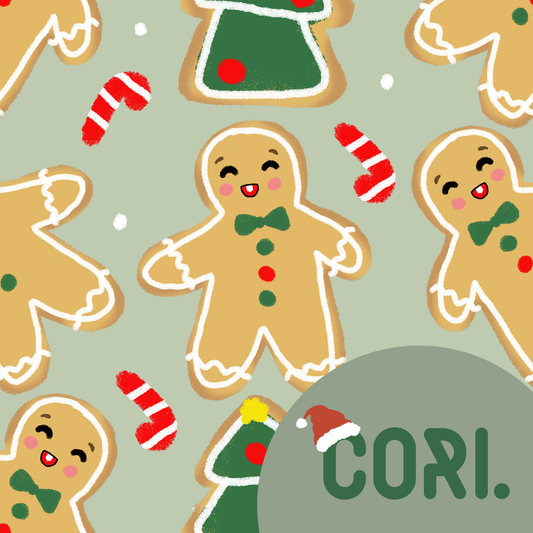 Lovely seamless Christmas ginger bread cookie pattern on a green background (extended license)